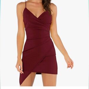 Amazon | asymmetrical mini cocktail dress| Burgundy| Size: XS